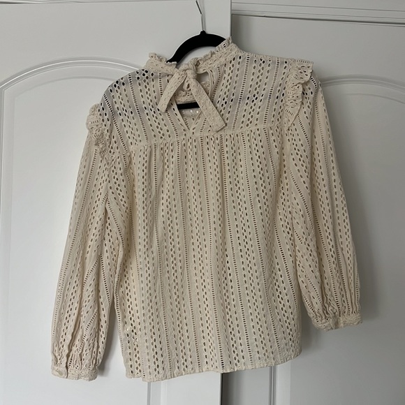 NWOT Madewell eyelet mock neck ruffle top, size small - Picture 4 of 9